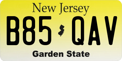 NJ license plate B85QAV