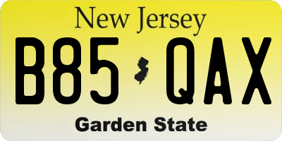NJ license plate B85QAX