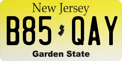 NJ license plate B85QAY