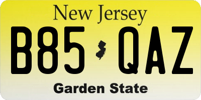 NJ license plate B85QAZ