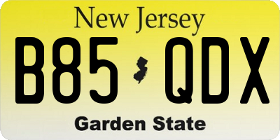 NJ license plate B85QDX