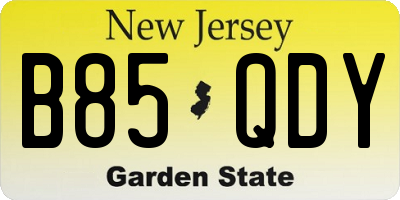 NJ license plate B85QDY