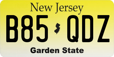 NJ license plate B85QDZ
