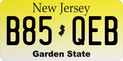 NJ license plate B85QEB