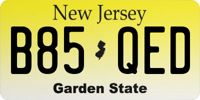 NJ license plate B85QED