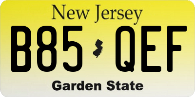 NJ license plate B85QEF