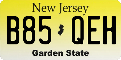 NJ license plate B85QEH