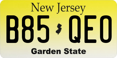 NJ license plate B85QEO