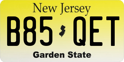 NJ license plate B85QET
