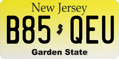 NJ license plate B85QEU