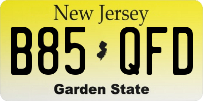 NJ license plate B85QFD