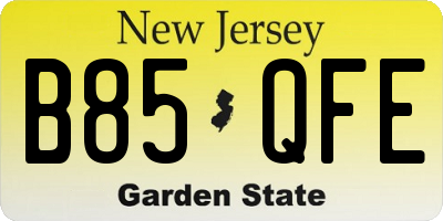 NJ license plate B85QFE