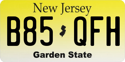 NJ license plate B85QFH