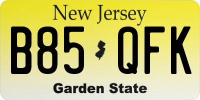 NJ license plate B85QFK