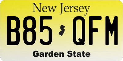 NJ license plate B85QFM