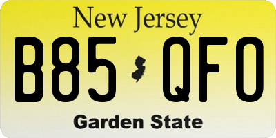 NJ license plate B85QFO