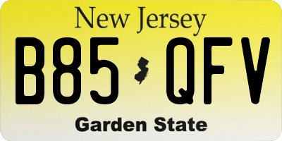 NJ license plate B85QFV