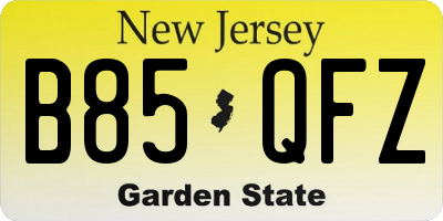 NJ license plate B85QFZ