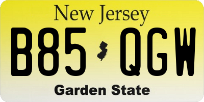 NJ license plate B85QGW
