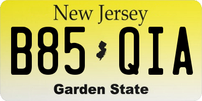 NJ license plate B85QIA
