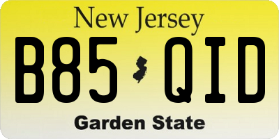 NJ license plate B85QID