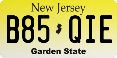 NJ license plate B85QIE