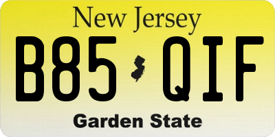 NJ license plate B85QIF