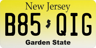 NJ license plate B85QIG