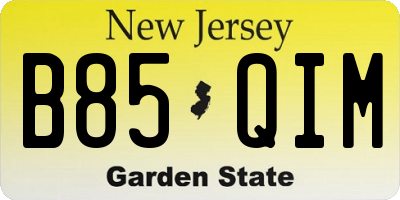 NJ license plate B85QIM