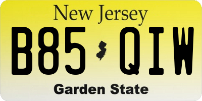 NJ license plate B85QIW