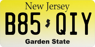 NJ license plate B85QIY