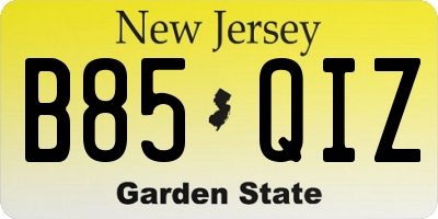 NJ license plate B85QIZ