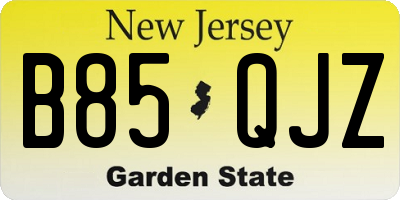 NJ license plate B85QJZ