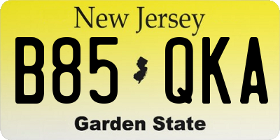 NJ license plate B85QKA