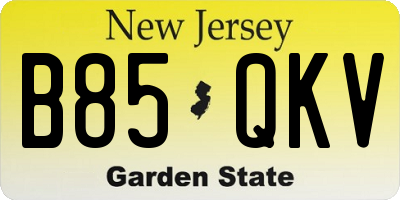 NJ license plate B85QKV