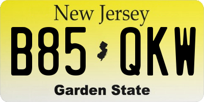 NJ license plate B85QKW