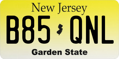 NJ license plate B85QNL