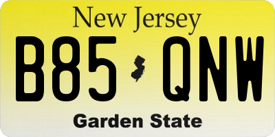 NJ license plate B85QNW