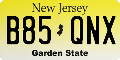 NJ license plate B85QNX