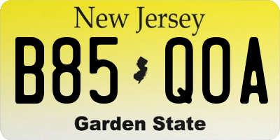 NJ license plate B85QOA