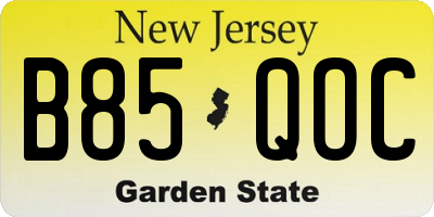 NJ license plate B85QOC