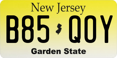 NJ license plate B85QOY