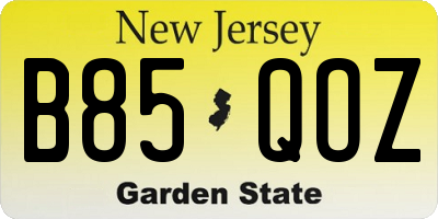 NJ license plate B85QOZ
