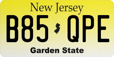 NJ license plate B85QPE