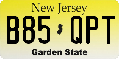 NJ license plate B85QPT