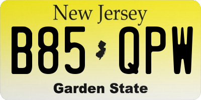 NJ license plate B85QPW