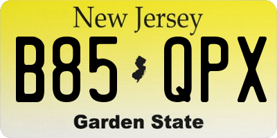 NJ license plate B85QPX