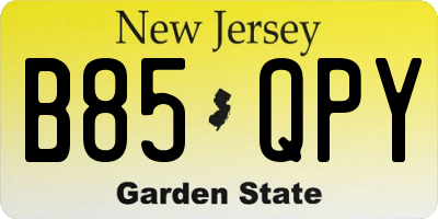 NJ license plate B85QPY