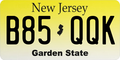 NJ license plate B85QQK