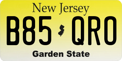 NJ license plate B85QRO